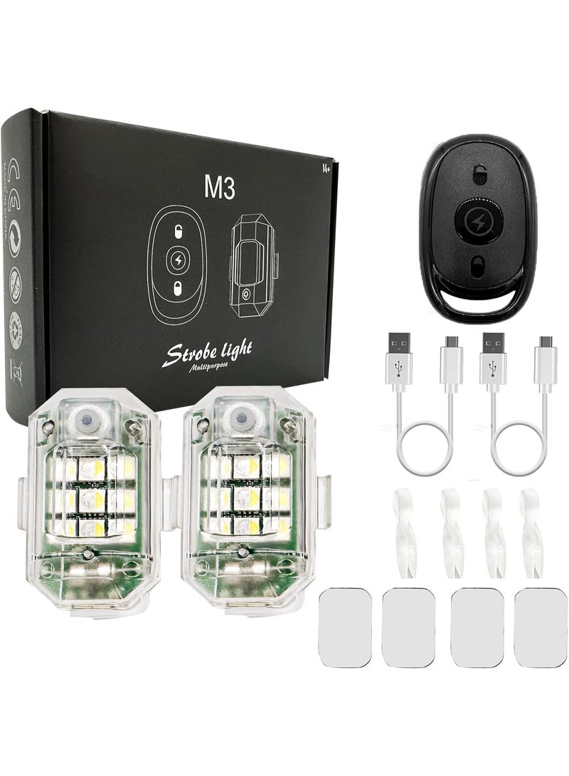 أم ثري مصابيح ستروب صغيرة قابلة للشحن USB – 7 ألوان LED للطوارئ، شديدة السطوع، مقاومة للماء IP68، إضاءة مضادة للتصادم للسيارة والدراجة والطائرة بدون طيار والقارب (قطعتان) - Image 1