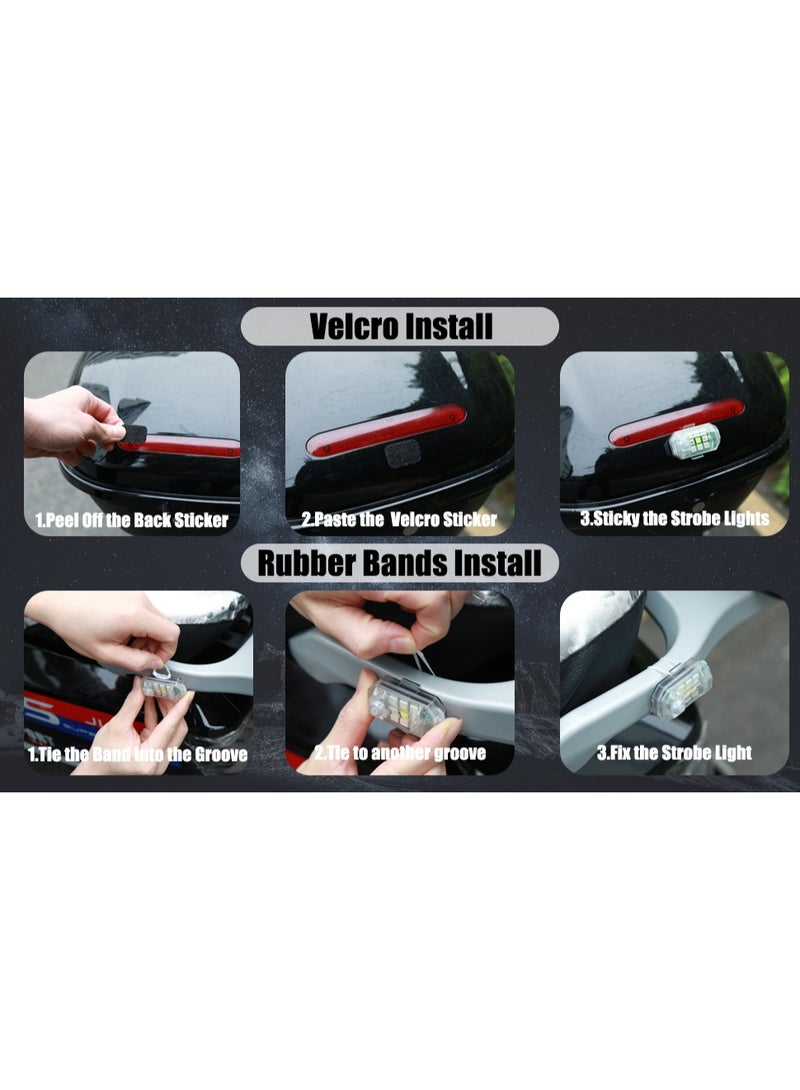 أم ثري مصابيح ستروب صغيرة قابلة للشحن USB – 7 ألوان LED للطوارئ، شديدة السطوع، مقاومة للماء IP68، إضاءة مضادة للتصادم للسيارة والدراجة والطائرة بدون طيار والقارب (قطعتان) - Image 4