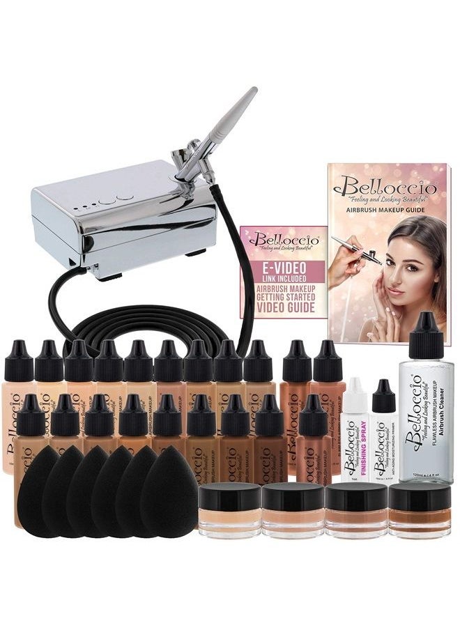 Belloccio Airbrush Cosmetic Makeup System with a MASTER SET of All 17 Foundation Shades plus Blush, Shimmer and Bronzer All in 1/2 oz bottles 