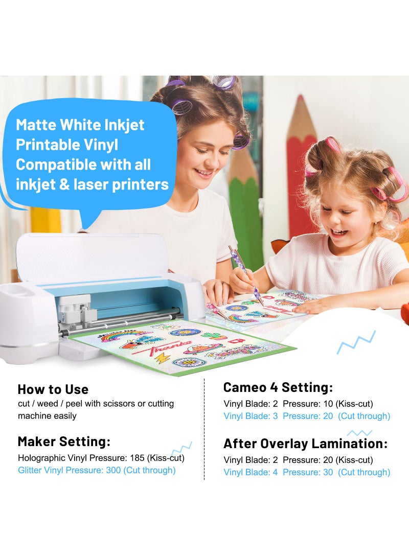 TECKWRAP TECKWRAP Holographic Sticker Paper Clear Overlay Lamination Vinyl Matte White Inkjet Printable Vinyl 8.26" x 11.69" A4 Size 36 Sheets/Pack Laminate Sticker Film for Craft, Scrapbooking, Craft Cutters  - Image 4
