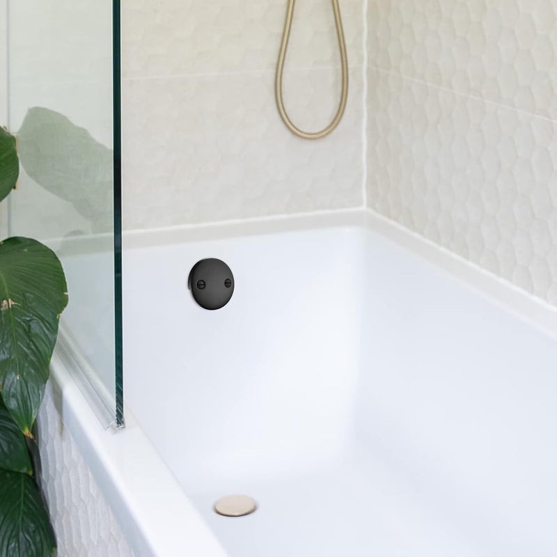 LOWCUS 2 Hole Bathtub Overflow Plate, 3-3/16 Inches Diameter, Matte Black - Image 2