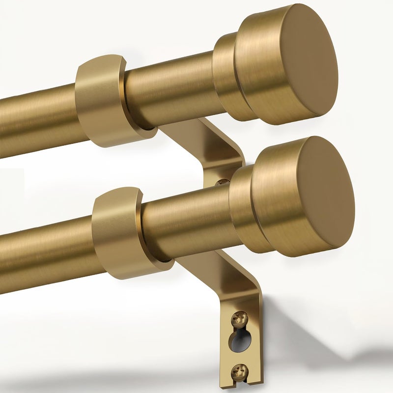Lootkell 2 Pack Warm Gold Curtain Rods for Windows 72 to 144 Adjustable Length Heavy Duty 1" Diameter Brass Window Rod with Solid Metal Finials for Outdoor Farmhouse Bedroom Kitchen Living Room - Image 1