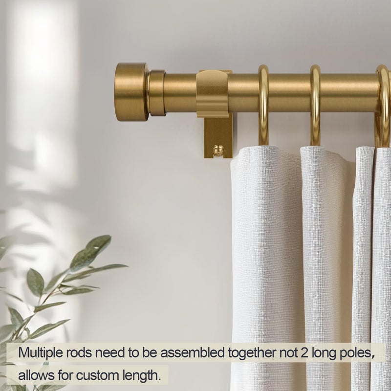 Lootkell 2 Pack Warm Gold Curtain Rods for Windows 72 to 144 Adjustable Length Heavy Duty 1" Diameter Brass Window Rod with Solid Metal Finials for Outdoor Farmhouse Bedroom Kitchen Living Room - Image 4