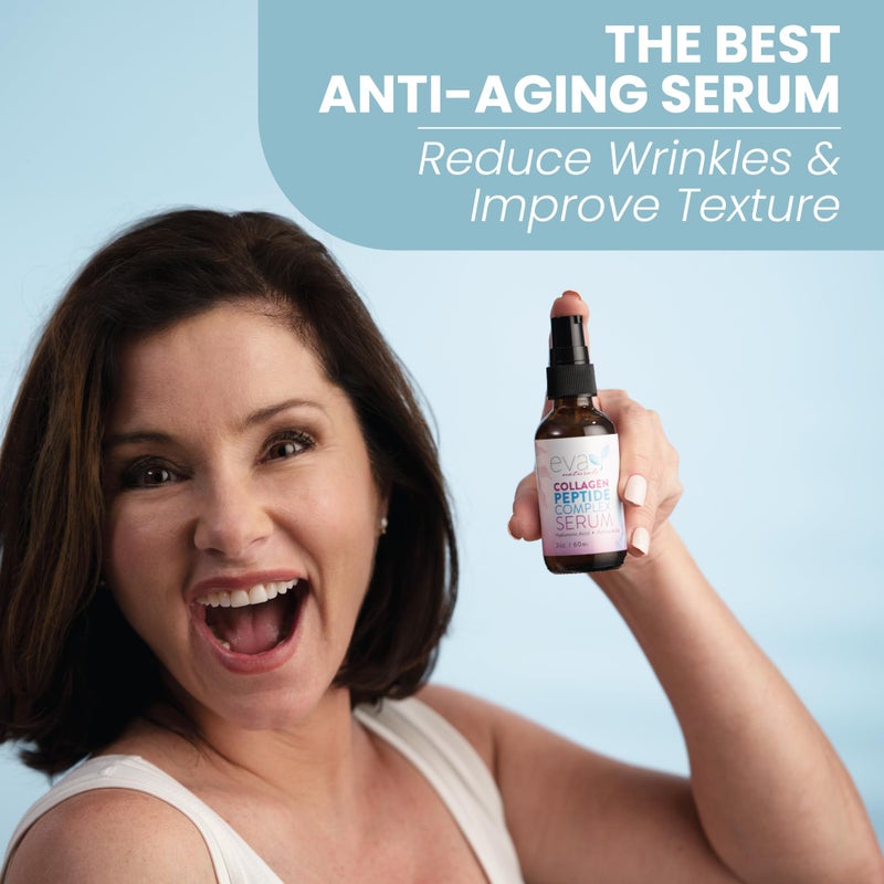 Eva Naturals سيروم ببتيد الكولاجين - سيروم مضاد للشيخوخة للكولاجين للوجه، تفتيح البشرة، يقلل من الخطوط الدقيقة والتجاعيد، يشفي ويصلح البشرة، سيروم ميكرونيدلنج مع حمض الهيالورونيك (2 أونصة) - Image 4