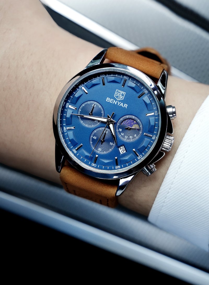 BENYAR BY BENYAR Men's Chronograph Watch 30 m Waterproof Luminous Classic Fashion Watches Large Dial Date Analogue Quartz Watch Elegant Gift for Men - Image 3