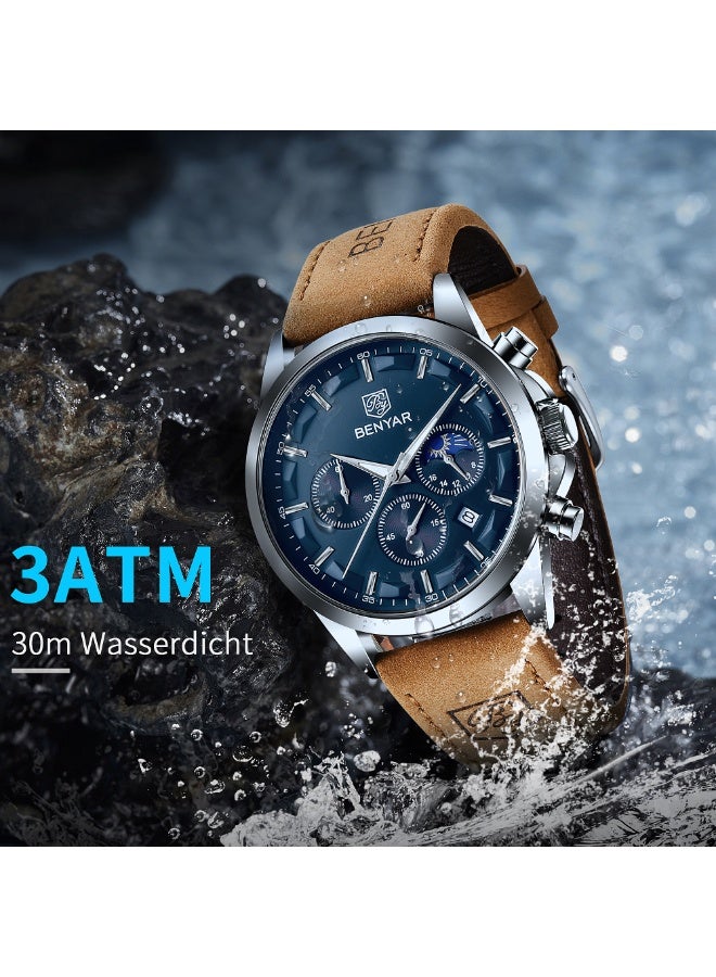 BENYAR BY BENYAR Men's Chronograph Watch 30 m Waterproof Luminous Classic Fashion Watches Large Dial Date Analogue Quartz Watch Elegant Gift for Men - Image 5
