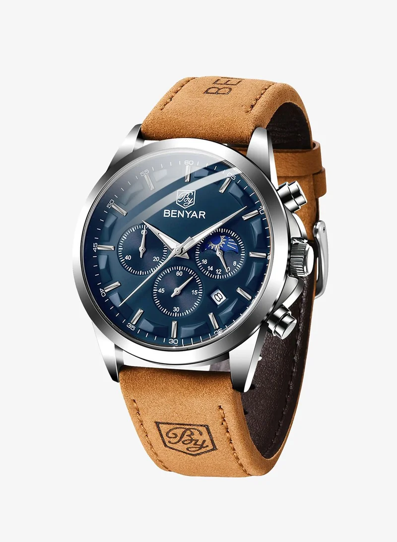 BY BENYAR Men's Chronograph Watch 30 m Waterproof Luminous Classic Fashion Watches Large Dial Date Analogue Quartz Watch Elegant Gift for Men