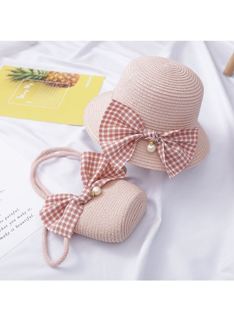 KUYING - Children's Cute Parent Child Beach Hat Straw Hat Bag Set Baby Sunshade Fisherman Hat Sun Hat - Image 1
