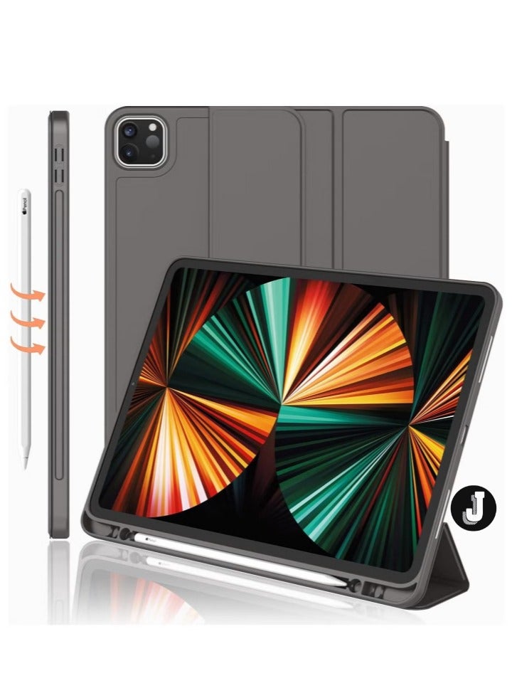 JAJEEK "iPad Pro 12.9 Case (2022/2021, 6th/5th Gen) with Pencil Holder – Supports 2nd Gen Pencil Charging, Trifold Stand, Auto Wake/Sleep, Soft TPU Back, Space Gray" - Image 1