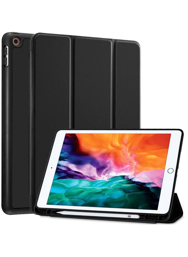 ELTRAZONE iPad 10.2-inch Case (9th/8th/7th Generation, 2021/2020/2019) with Pencil Holder - Slim Soft TPU Trifold Stand Protective Full Body Cover with Auto Sleep/Wake - Black - Image 1