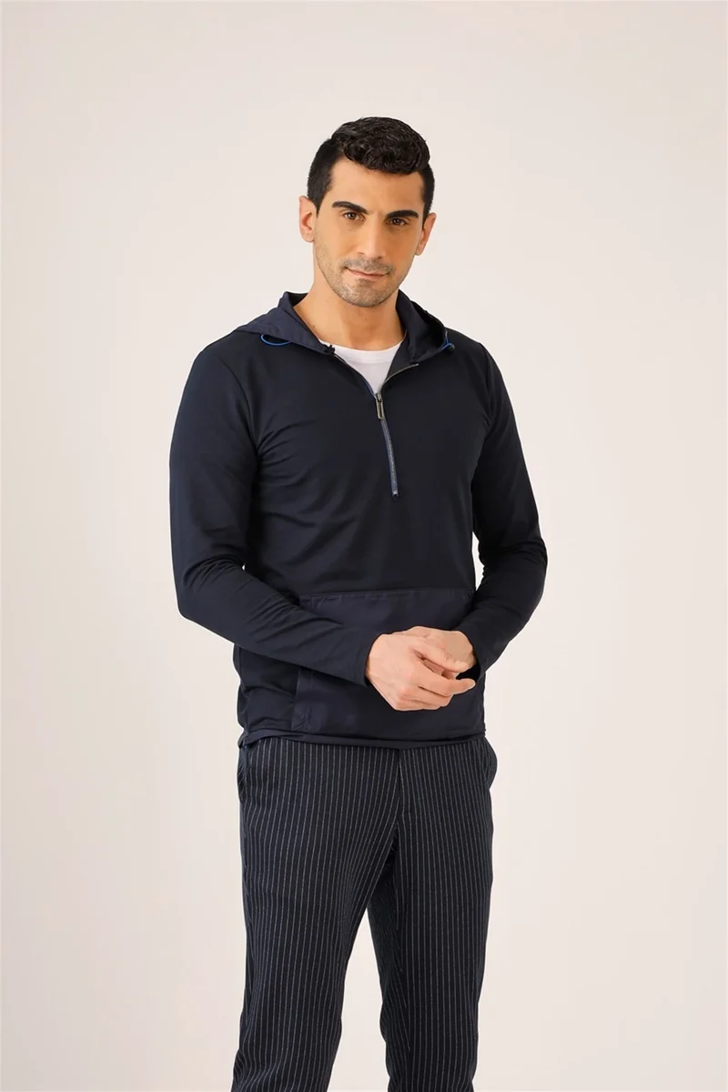 دوفي Navy Blue Men's Slim Fit Hooded Sweatshirt
