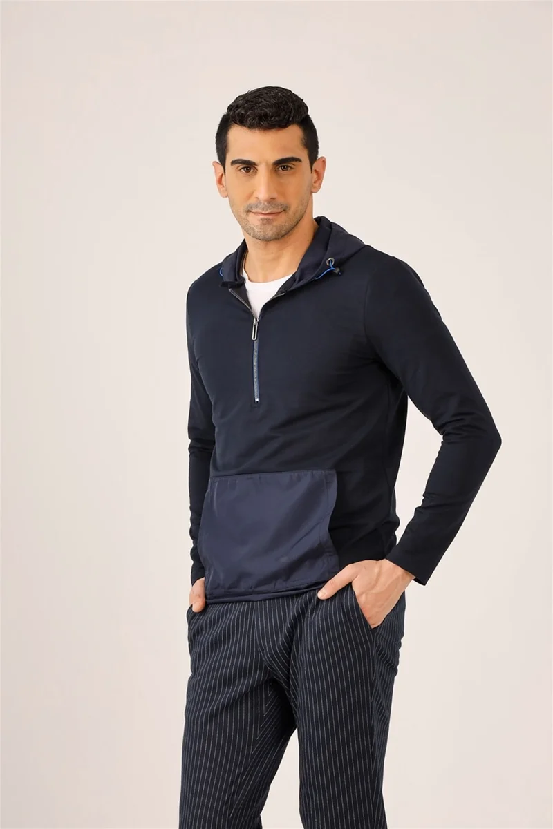 دوفي Navy Blue Men's Slim Fit Hooded Sweatshirt