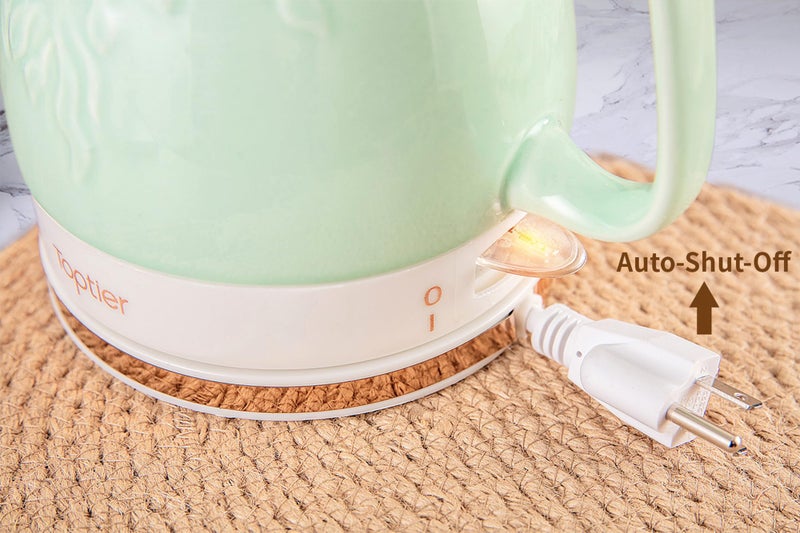 Toptier Electric Ceramic Tea Kettle, Boil Water Quickly and Easily, Detachable Swivel Base & Boil Dry Protection, Carefree Auto Shut Off, 1 L, White Leaf - Image 5