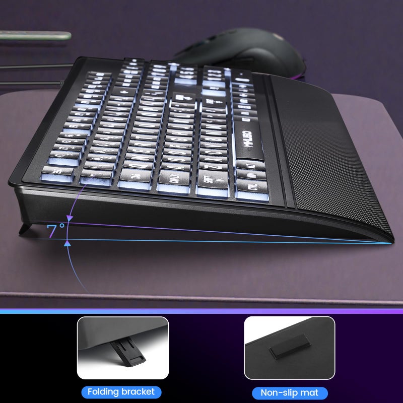 MIKUSO Large Print Keyboard for Seniors,Visually Impaired-High Contrast Black Keys,White Backlit with Cover,Wired USB 104 Full Size-Easy to Read Big Letters for Macular Degeneration Low Vision (No Glare) - Image 4
