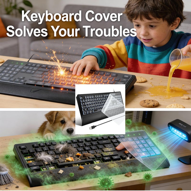 MIKUSO Large Print Keyboard for Seniors,Visually Impaired-High Contrast Black Keys,White Backlit with Cover,Wired USB 104 Full Size-Easy to Read Big Letters for Macular Degeneration Low Vision (No Glare) - Image 5