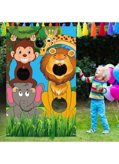 Tatuo Safari Animals Toss Games Banner With Bean Bags Jungle Wild Animals Backdrop Zoo Animals Photo Background Funny Animals Toss Game For Kids Birthday Party Supplies  - Image 2