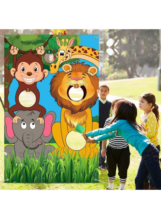 Tatuo لافتة ألعاب رمي الحيوانات في السفاري مع أكياس الفاصوليا وخلفية حيوانات الغابة البرية وخلفية صور حيوانات حديقة الحيوان ولعبة رمي الحيوانات المضحكة للأطفال ومستلزمات حفلات أعياد الميلاد - Image 5