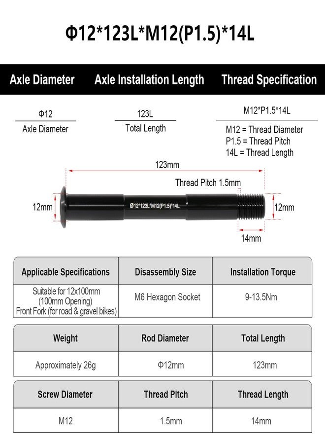 CNC 12mm Thru Axle for Bike Fork and Rear Hub,Mountain/Road Bicycle Hub Thru Axle 123mm 142mm 162mm 168mm 171mm 175mm 177mm 181mm,Thread Pitch:1.5 mm;Front Rear Wheel Thru Axle Adapter.123mm - Image 2