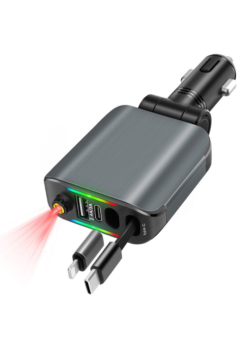 Beauenty 120W Fast Car Charger with Dual Retractable Charging Cable 4 in 1 Support IOS Type C USB Charger Ports 12/24V Fast Car Power Adapter with Starry atmosphere light for Tablet Ipad and Smart Phone Comp  - Image 1