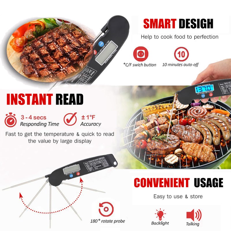 Thermometer Digital Instant Read Meat Thermometer Food Cooking Temperature Tester with Rotatable Probe Backlight for Grill BBQ Milk Kitchen Use - Image 4
