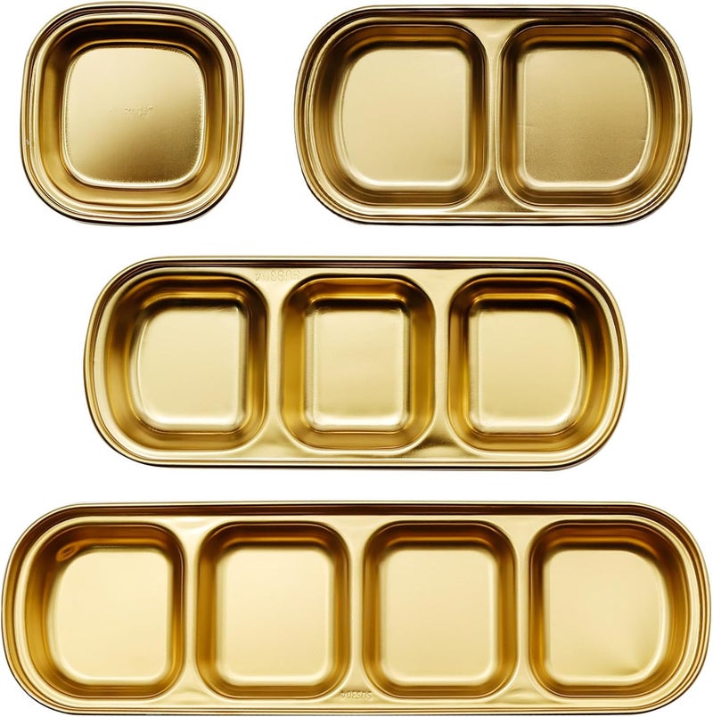 EATAKWARD 4 Pcs Stainless Steel Sauce Dish Divided Dipping Plates Divided Seasoning Sauce Dip Bowl 1234 Compartment Sauce Vinegar Seasoning Dishes Vinegar Soy Spice Condiment Tray for Home Restaurant - Image 2