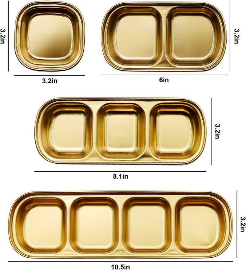 EATAKWARD 4 Pcs Stainless Steel Sauce Dish Divided Dipping Plates Divided Seasoning Sauce Dip Bowl 1234 Compartment Sauce Vinegar Seasoning Dishes Vinegar Soy Spice Condiment Tray for Home Restaurant - Image 3