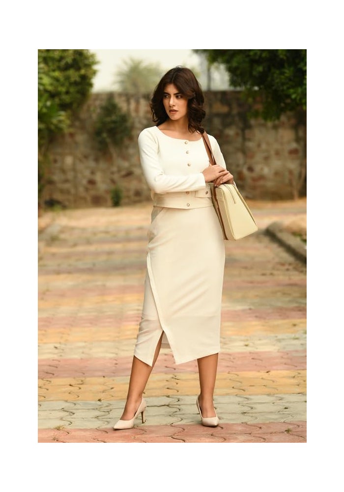 Exude طقم بلوزة كروب بيضاء وجيب ميدي للنساء - Image 3