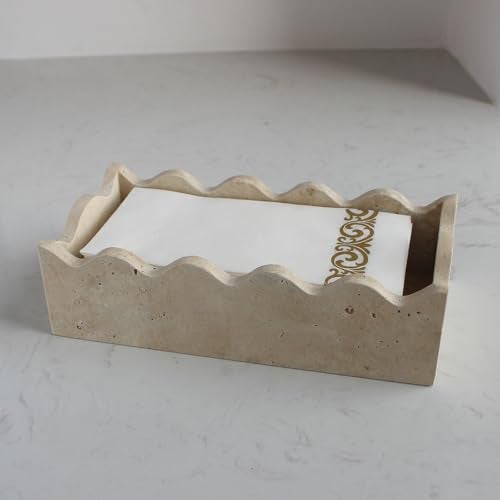 Natust Natural Travertine Guest Towel Holder 98 49 for Bathroom Rectangular Napkin Holder with Scalloped Edge Tissue Hand Towel Tray for Dinner Table Countertop Bathroom Vanity - Image 1
