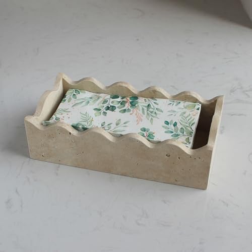 Natust Natural Travertine Guest Towel Holder 98 49 for Bathroom Rectangular Napkin Holder with Scalloped Edge Tissue Hand Towel Tray for Dinner Table Countertop Bathroom Vanity - Image 3