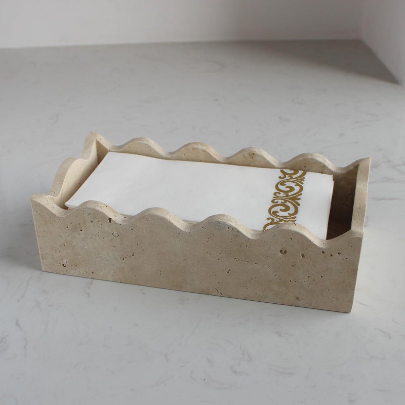 Natust Natural Travertine Guest Towel Holder 98 49 for Bathroom Rectangular Napkin Holder with Scalloped Edge Tissue Hand Towel Tray for Dinner Table Countertop Bathroom Vanity - Image 2