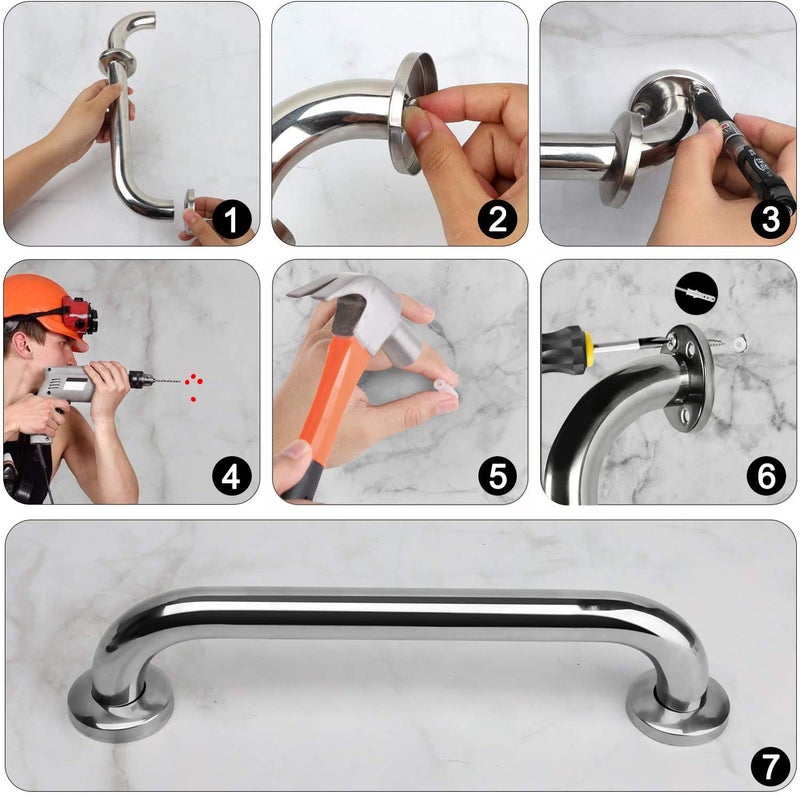 Gotega Shower Grab Bar Stainless Steel Bathroom Grab Bar Shower Bath Handle Grab Bars for Bathtub Showers 18 Inch 2 Pack - Image 4