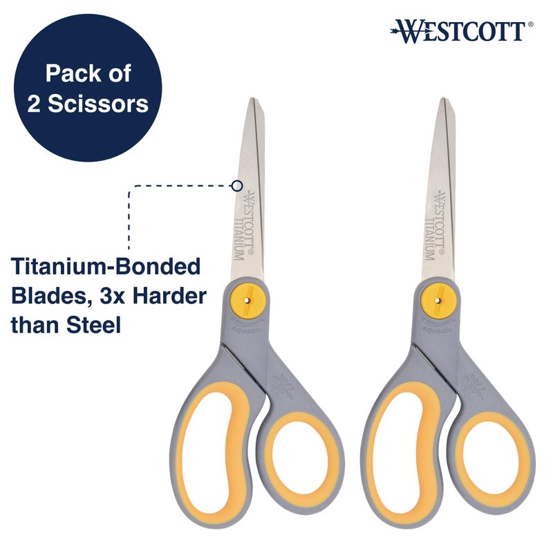 Westcott 8â€ Titanium Bonded Scissors with Adjustable Glide and Soft Handle, 2-Pack- Durable Multipurpose Scissors for Office, Home, and School Use, Sharp Precision Blades for Everyday Cutting - Image 2