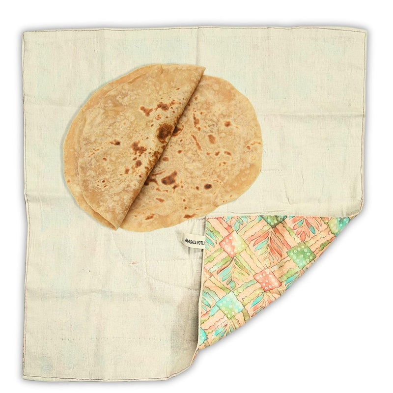 MASALA POTLI Double Layer 100 Cotton Roti Cover Microfiber Padding Foam Chapati Cover Traditional Roti Rumals Assorted Colour Pack of 2 - Image 3