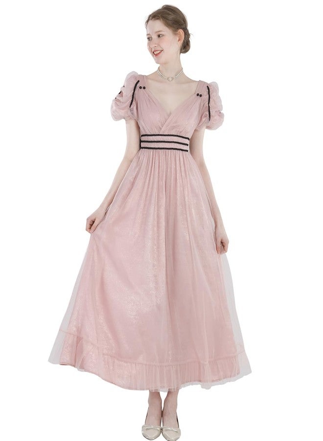 FCCAM FCCAM FCCAM Regency Dresses for Women V-Neck Victorian Costume Empire Waist Regency Era Dress L - Image 3