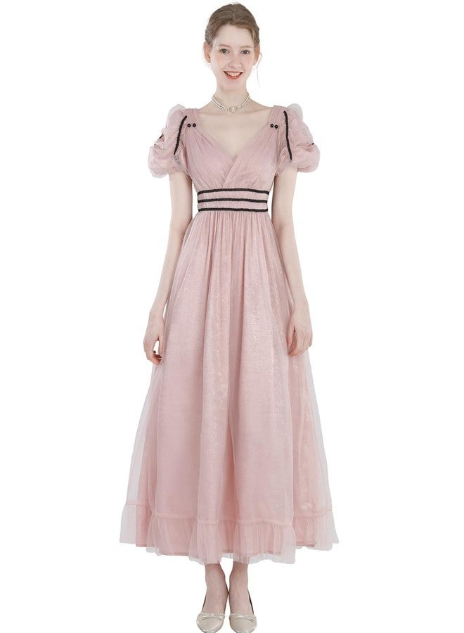 FCCAM FCCAM FCCAM Regency Dresses for Women V-Neck Victorian Costume Empire Waist Regency Era Dress L - Image 2