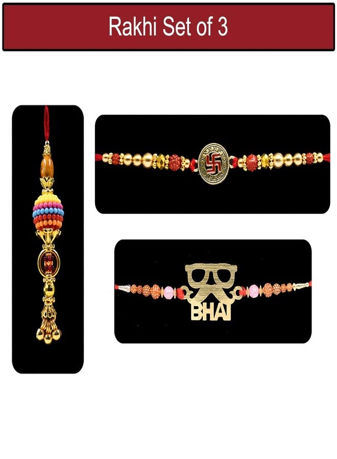 Natali Traders Set of 3 Rakhi with Roli Chawal Chopra - Swastik Rakhi for Brother - Designer Lumba Rakhee for Bhabhi - Bhai Rakhee - Image 3