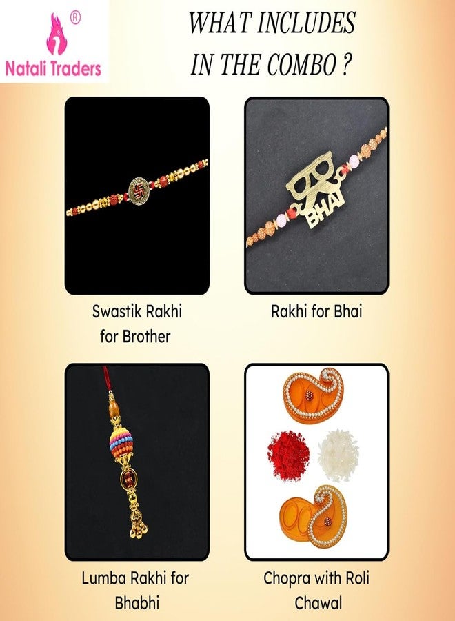 Natali Traders Set of 3 Rakhi with Roli Chawal Chopra - Swastik Rakhi for Brother - Designer Lumba Rakhee for Bhabhi - Bhai Rakhee - Image 2