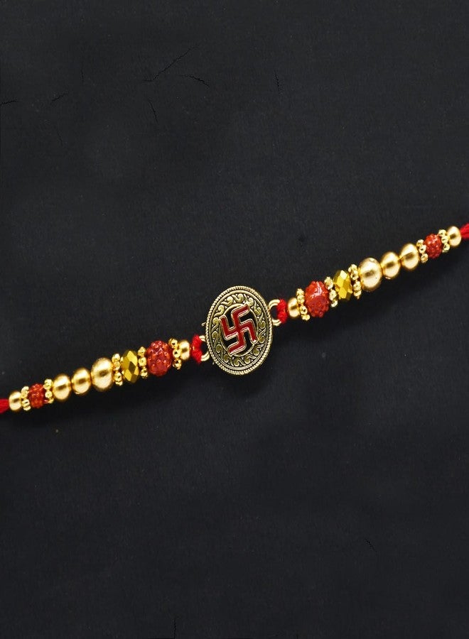 Natali Traders Set of 3 Rakhi with Roli Chawal Chopra - Swastik Rakhi for Brother - Designer Lumba Rakhee for Bhabhi - Bhai Rakhee - Image 4