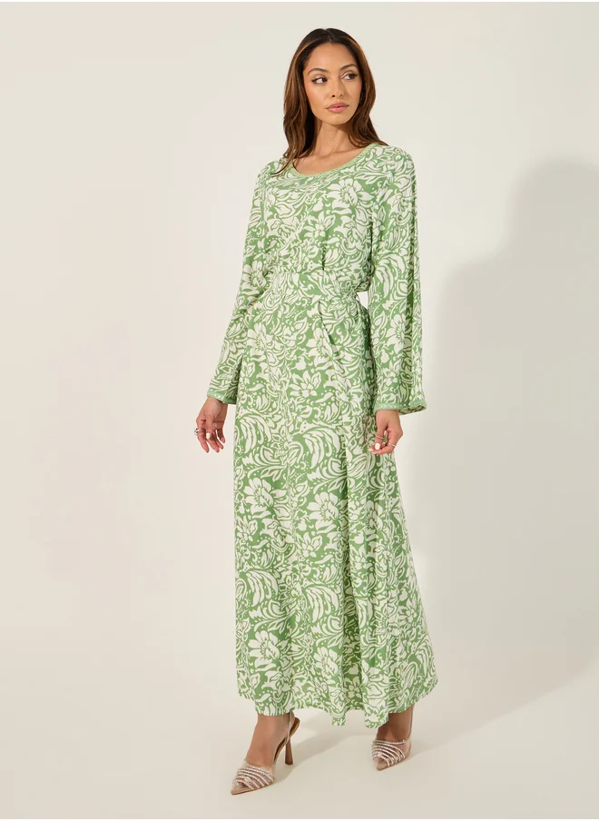 ستايلي Textured All-Over Print Round Neck A-Line Jalabyia