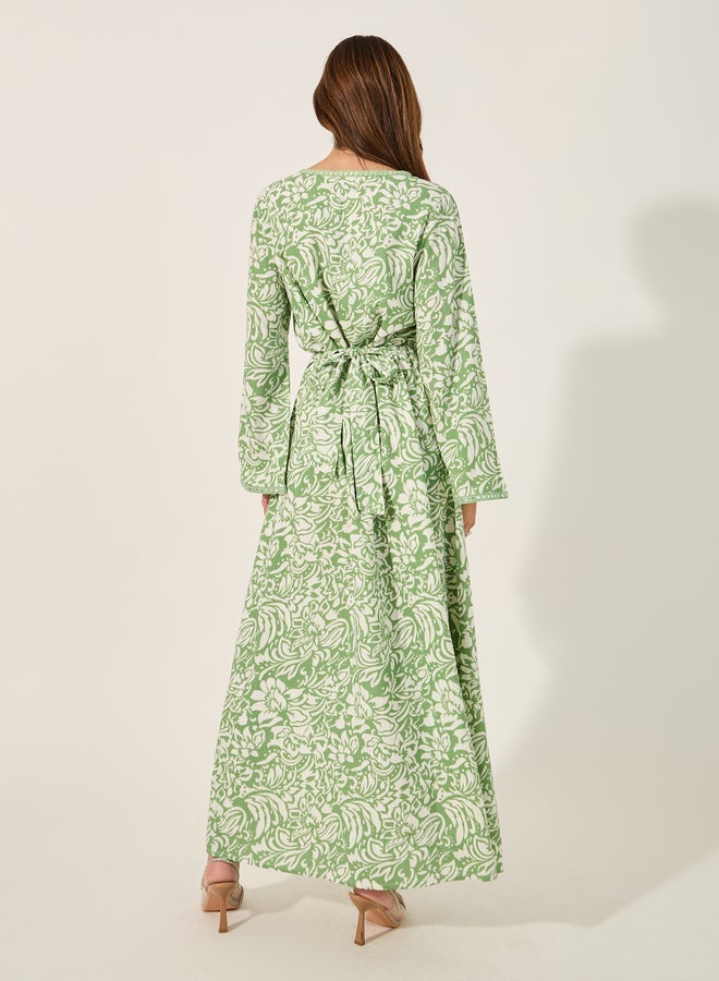 Styli Textured All-Over Print Round Neck A-Line Jalabyia  - Image 5
