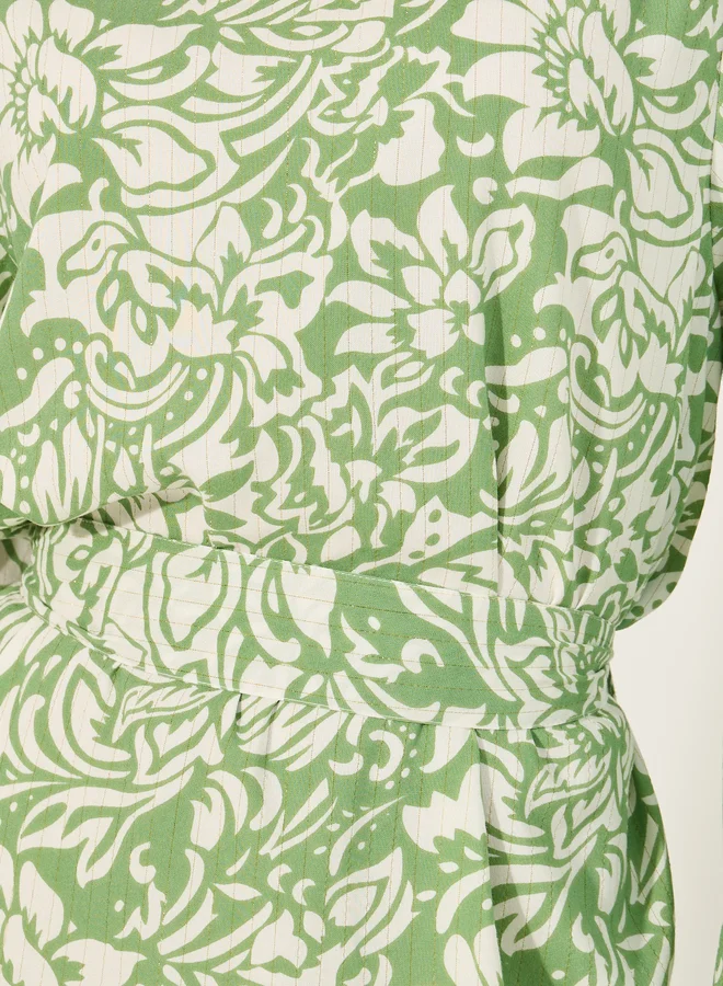 Styli Textured All-Over Print Round Neck A-Line Jalabyia