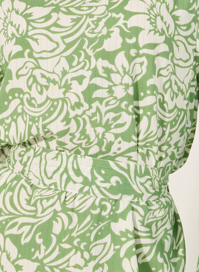 Styli Textured All-Over Print Round Neck A-Line Jalabyia  - Image 4
