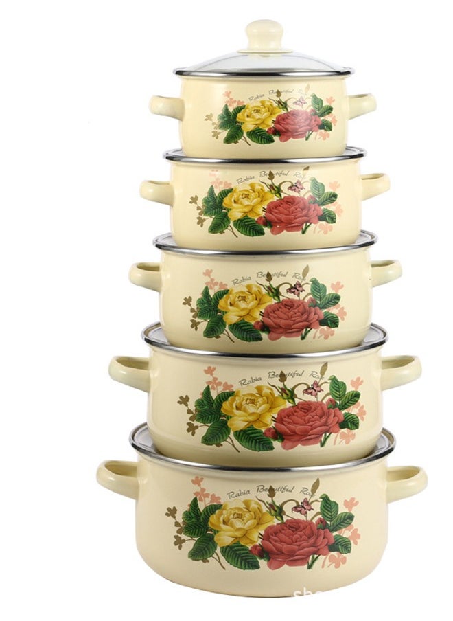 Sharpdo 5-Piece Set of Marble Enamel Thickened Straight Soup Pot with Double Ears 16/18/20/22/24CM 