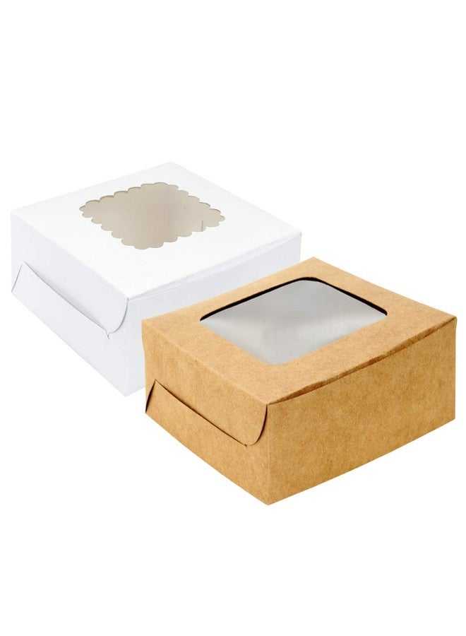 BIG BOX 40 PIECE COMBO WHITE AND KRAFT BROWNIE 4 BROWNIE size 6x6x2 Cardboard Gift Packaging for Cake, Pie, Cupcake, Cookies and Pastry, Auto-Pop Restaurant Containers - Image 1