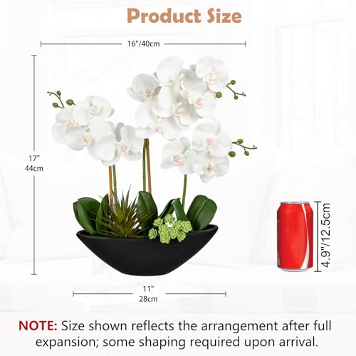Briful Orchid Fake Flowers 17in White Artificial Orchid Silk Flowers in Black Pot Faux Orchid Arrangement for Home Office Bathroom Dining Table Modern Decoration - Image 2