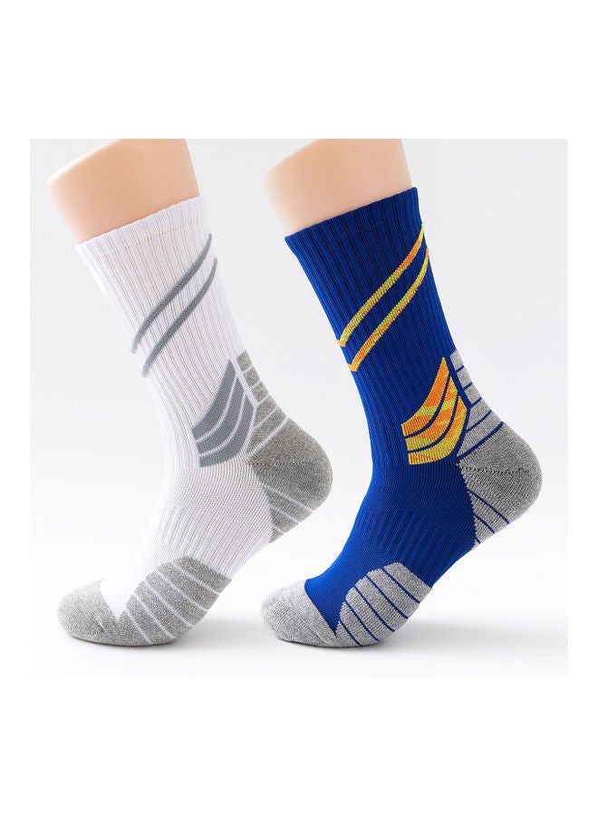 NIBEMINENT Men Cycling Socks Striped Elastic Breathable Anti-Slip Towel Bottom Running Basketball Sports Stockings Two Pairs 19*3*18cm  - Image 1