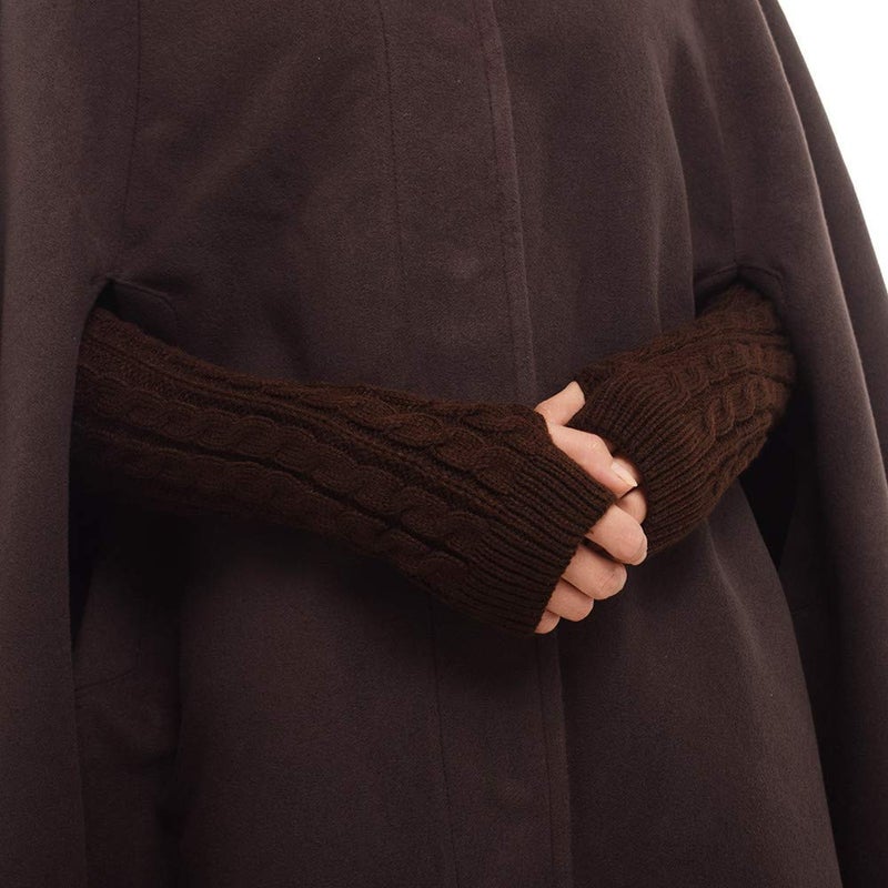 GRACEART Women's Hoodie Woolen Cape Cloak Long Brown - Image 5