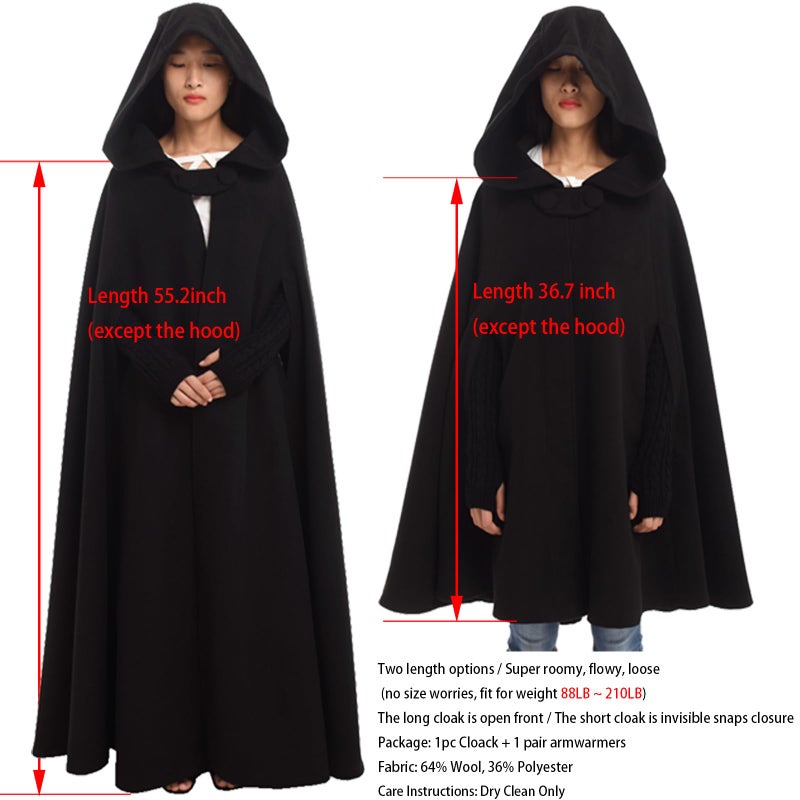 GRACEART Women's Hoodie Woolen Cape Cloak Long Brown - Image 4