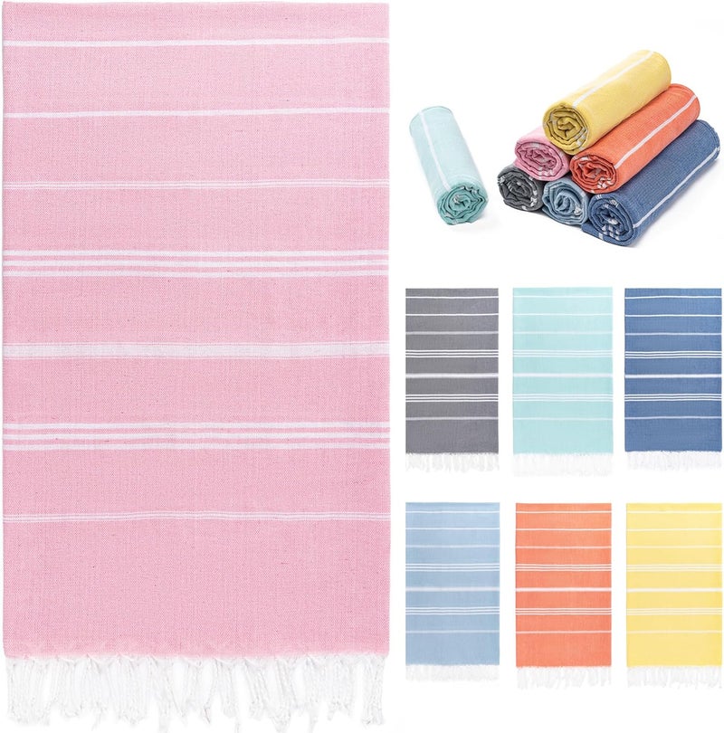 Aegero Turkish Beach Towel, 36"x71" Quick Dry Sand Free Oversized Bath Pool Swim Towel, Lightweight Travel Turkish Towels Vacation Essentials, Pink - Image 1