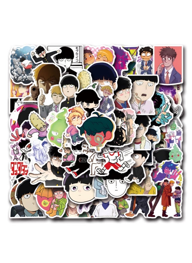 NIBEMINENT 55 Pcs Mob Psycho Deco Kit Waterproof Stickers, High Definition Printing Bright Colors, Suitable for Laptop Skateboard Luggage Water Bottle Guitar DIY  - Image 1